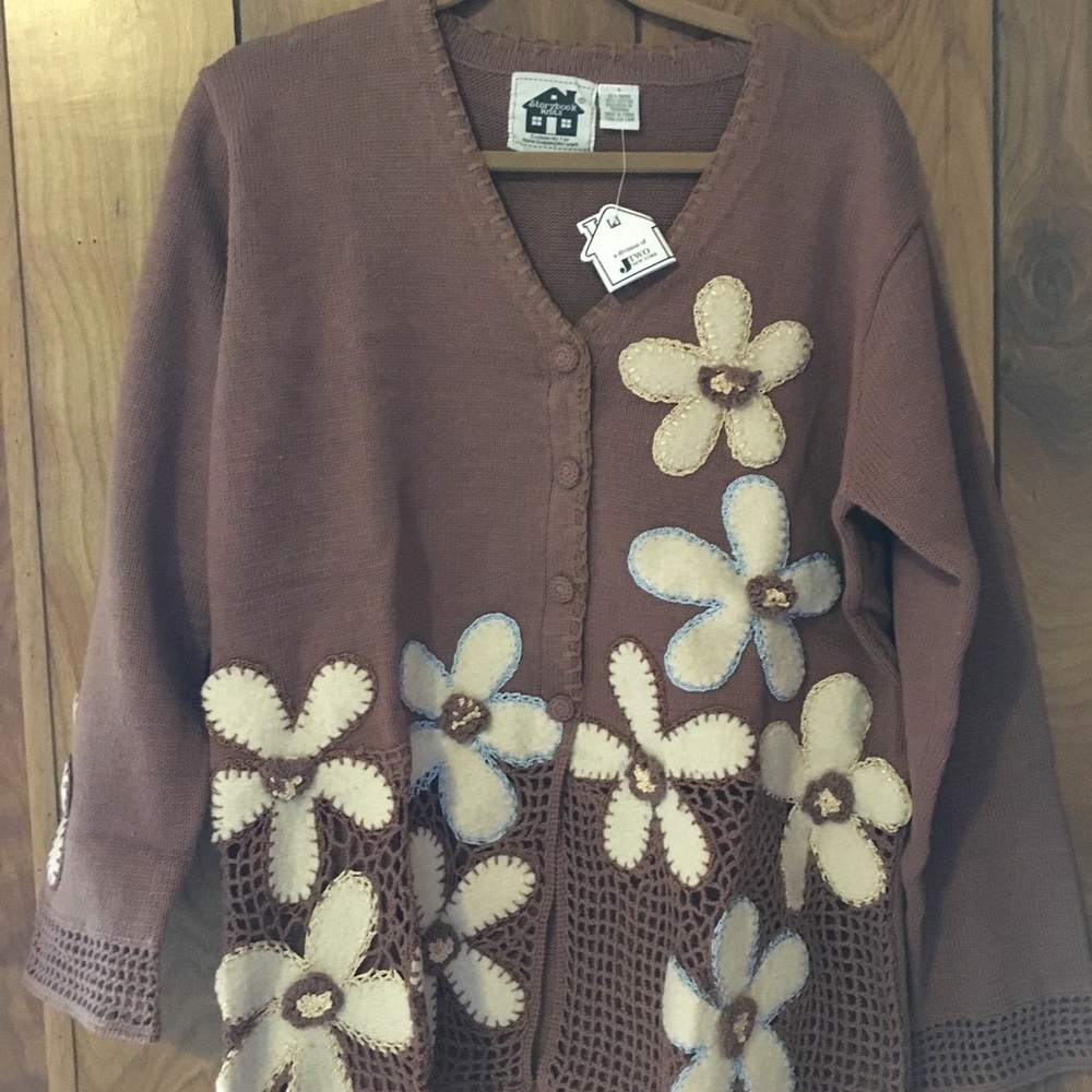 NWT Storybook Knits Large Sweater Floral Accents